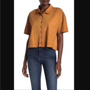 Free People Weekend Rush Button Down Collared Top in Copper Brown Size XS